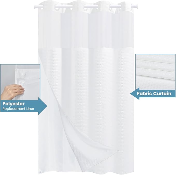 White Stall No Hook Shower Curtain - Image 4