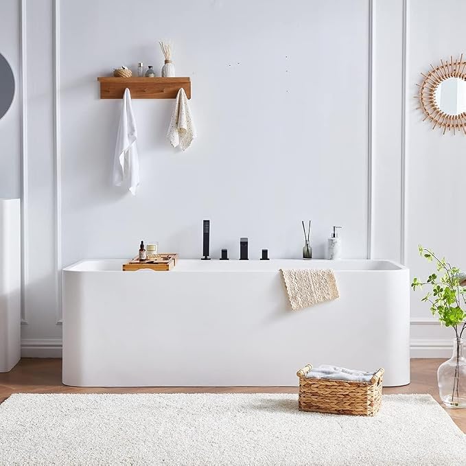 Cpingao 59" Stone Resin Freestanding Bathtub, Rectangular Shape Freestanding by Cpingao