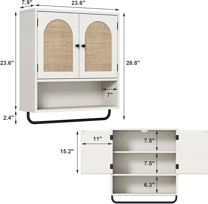 RUSTOWN Rattan Bathroom Wall Cabinet, Boho Medicine Cabinet - Image 2