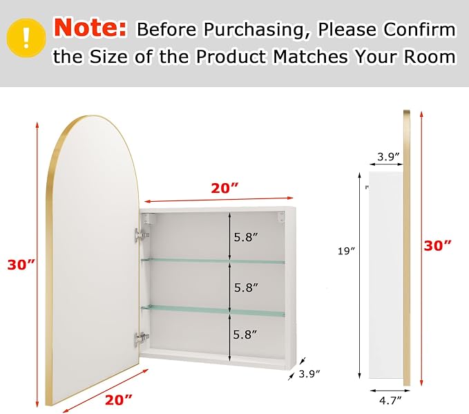 FKWin Gold Medicine Cabinet Mirror, Surface Mount Bathroom Storage Cabinet - Image 2