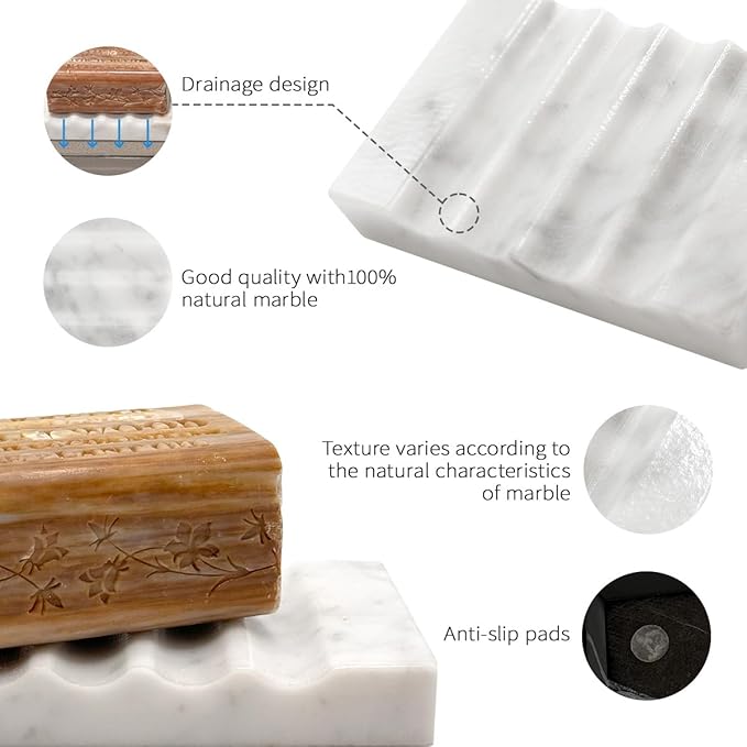 Real Marble Soap Dish for Shower Stone Tray Small Bar Soap Holder - Image 3