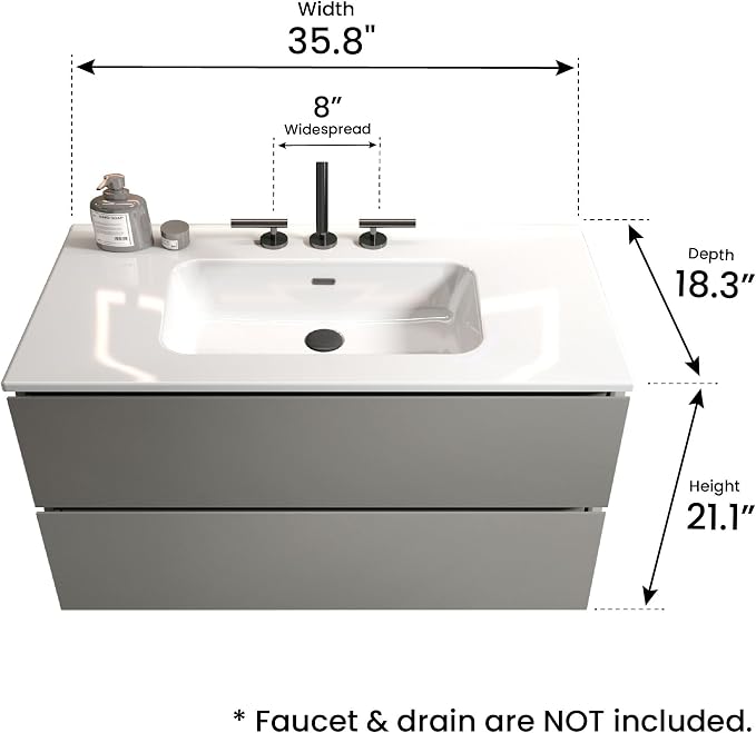 36" Bathroom Vanity with Sink, Modern Floating Vanity with Double Soft-Closing - Image 2