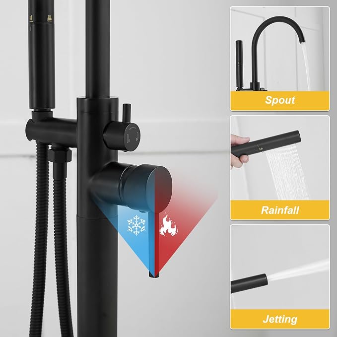 BESy Freestanding Bathtub Faucet Tub Filler Free Standing Floor Mount Stand - Image 6
