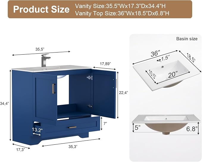 30 inch Bathroom Vanity with Sink, Modern White Vanity - Image 2