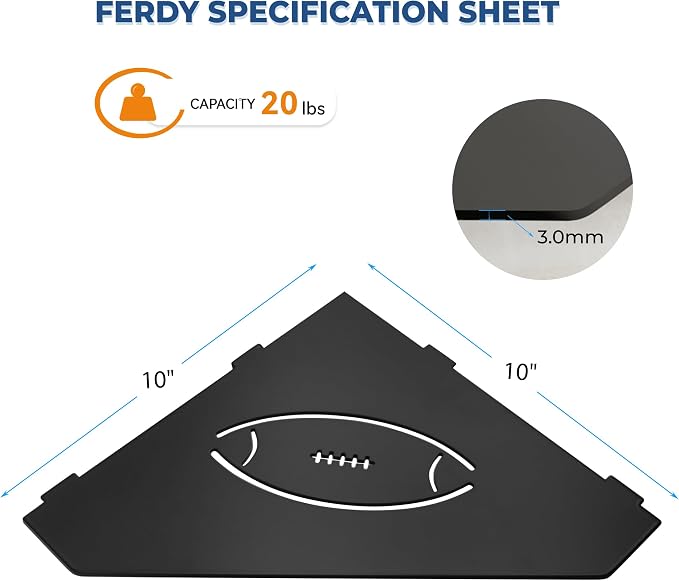 FerdY 2-Pack 10" Matte Black Recessed Corner Shower Shelf, - Image 8