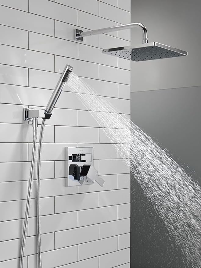 Delta Modern 14 Series Square Rain Shower System Faucet Set, Rainfall Chrome - Image 8