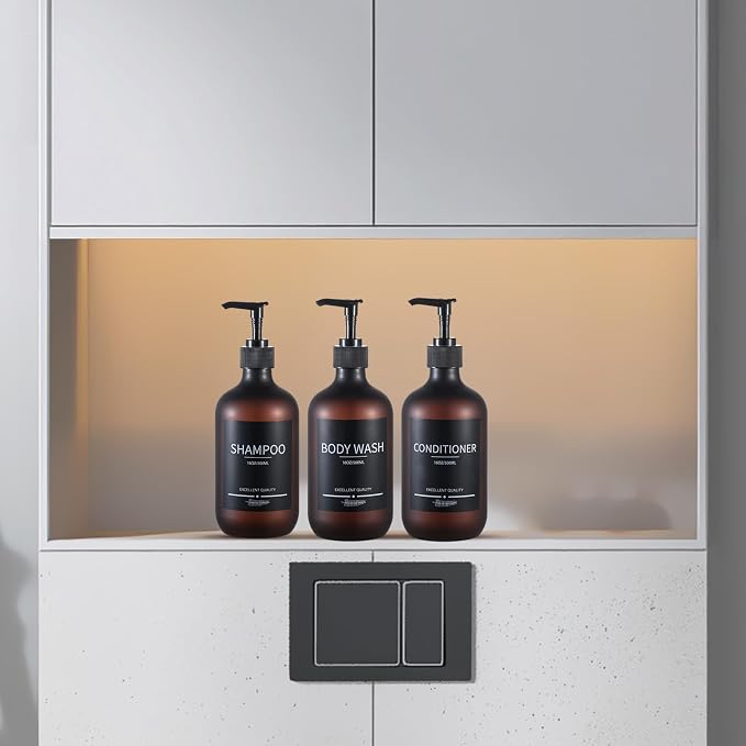 Refillable Matte Amber Plastic Shampoo and Conditioner Bottles, - Image 7