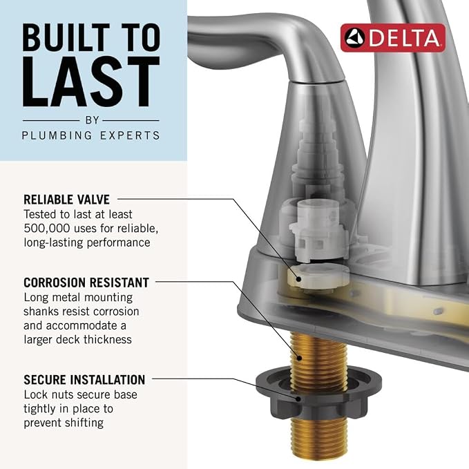 Delta Arvo Centerset Bathroom Faucet, Chrome 2-Handle Bathroom Faucet, Delta - Image 3
