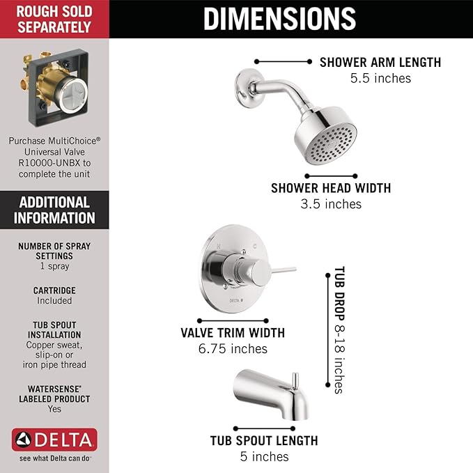 Delta Faucet Modern Single-Handle Chrome Tub and Shower Trim Kit, Shower Faucet - Image 3