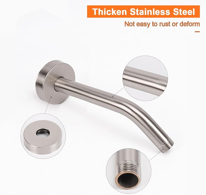 HarJue Shower Arm with Flange and Teflon Tape, Wall Mounted Shower Pipe 304 - Image 3