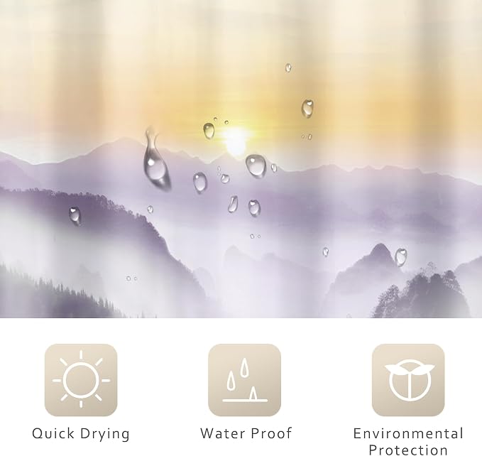 Riyidecor Misty Mountain Shower Curtain 60Wx72H Inch Purple Sunrise Nature - Image 7