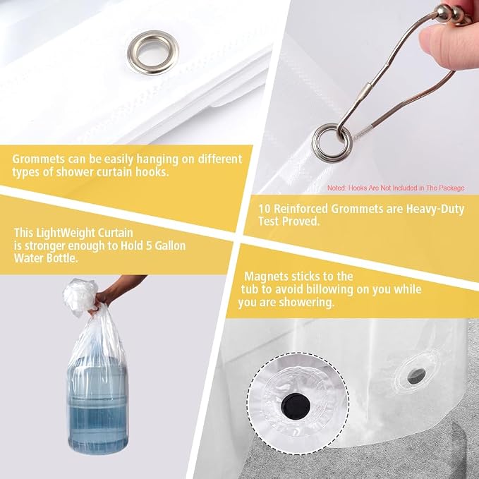 Narrow Size Clear Plastic Shower Curtain Liner, 60x72 Inch Thin Lightweight - Image 6