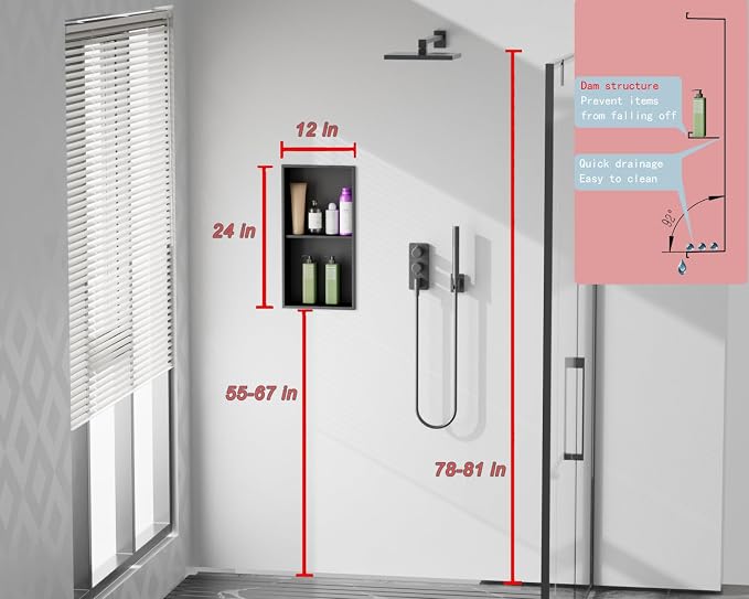 No Tile Needed Shower Niche for Bathroom Storage, Recessed Wall Niche, Double - Image 2
