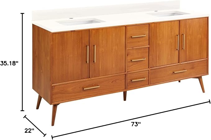 Signature Hardware 953363-72-RUMB-1 Novak 72" Freestanding Teak Double Basin - Image 2