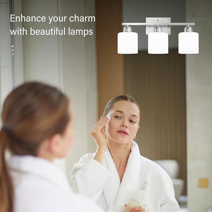 Brushed Nickel Bathroom Light Fixture, 3 Light Vanity Lights - Image 6