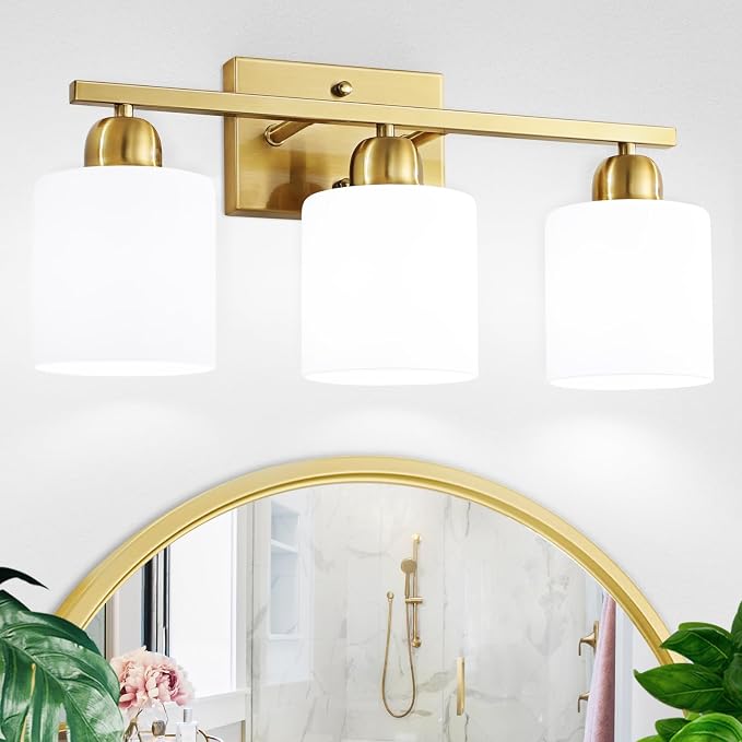 3 Light Gold Bathroom Light Fixtures, Modern Bathroom Vanity Lights by FAISHILAN
