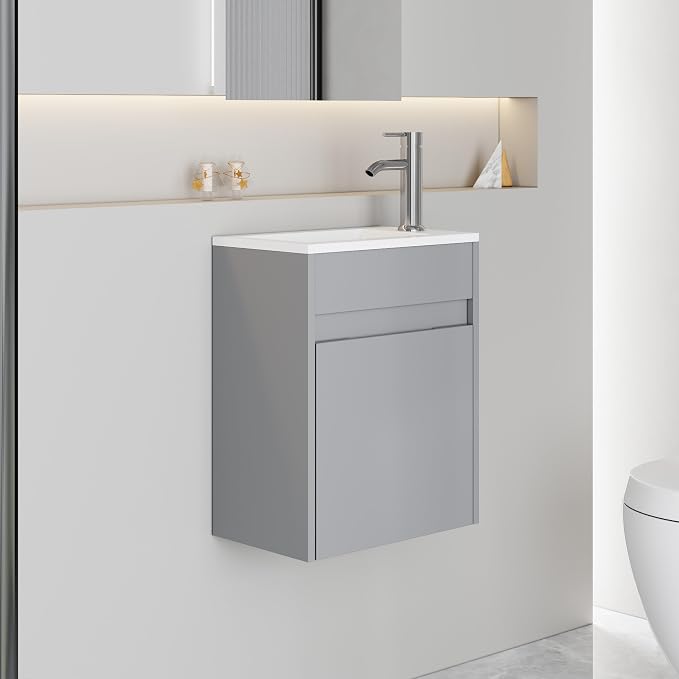 eclife 16" Small Bathroom Vanity Sink Combo, Modern Painted Wall Mounted - Image 2