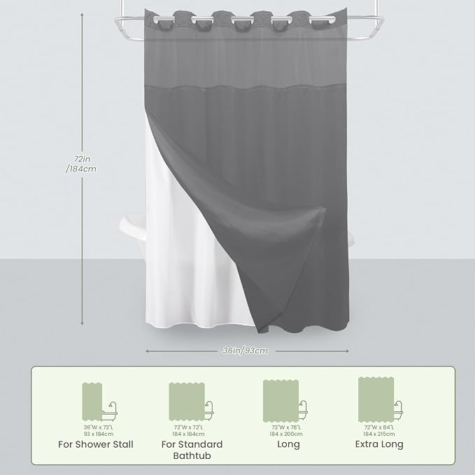 Inhousolu Stall No Hook Shower Curtain - Image 7