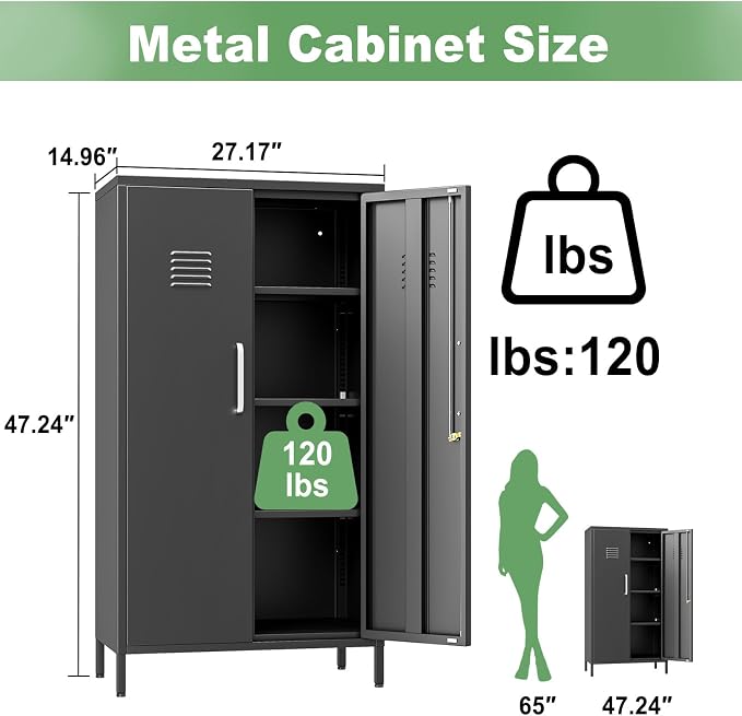 Narrow Storage Cabinet 51.18" H Bathroom Cabinet Metal Pantry Cabinets - Image 3