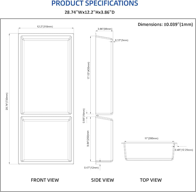 Shower Niche No Tile Needed, 12.2"x28.7"x3.8", Vertical Double Recessed Wall - Image 3