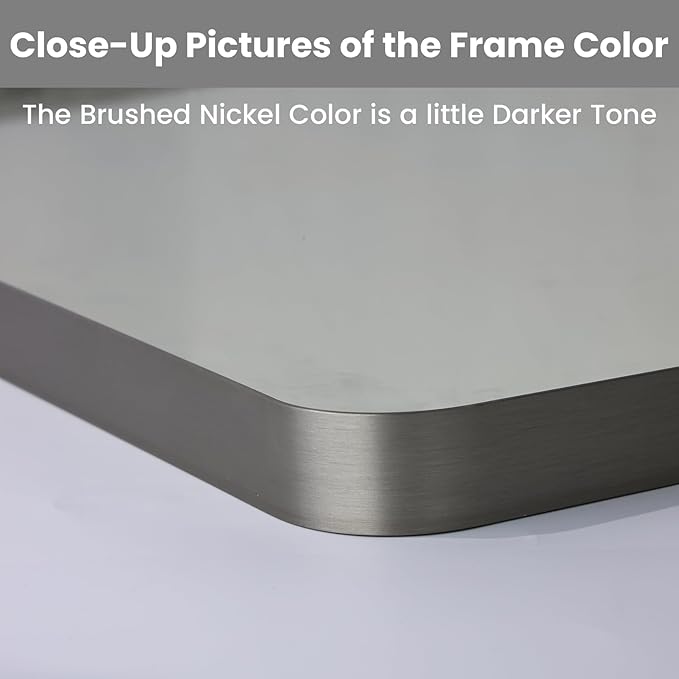 LOAAO 48X36 Inch Brushed Nickel Bathroom Mirror, Rounded Rectangle Silver Metal - Image 3