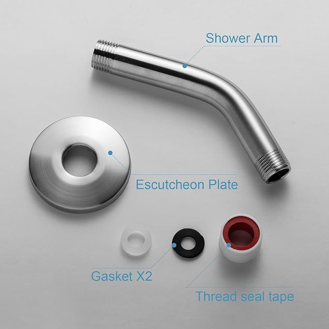 OFFO Shower Arm with Flange, 6 in Brushed Nickel Wall Mount Replacement Angle - Image 6