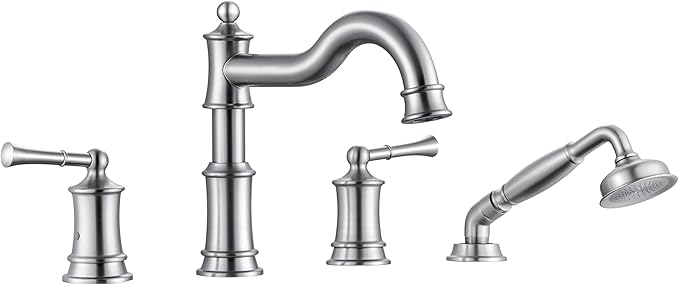 Roman Bathtub Faucet Set With Hand Shower 4 Hole Deck Mount Tub Filler With by WINKEAR