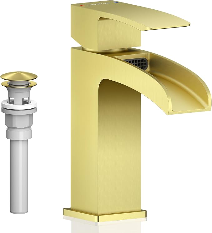 Brushed Gold Bathroom Faucet Waterfall Vanity Faucet by LAVATRUM