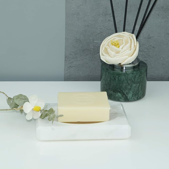 White Soap Dish Tray Marble Soap Holder Trinket Plate - Image 2