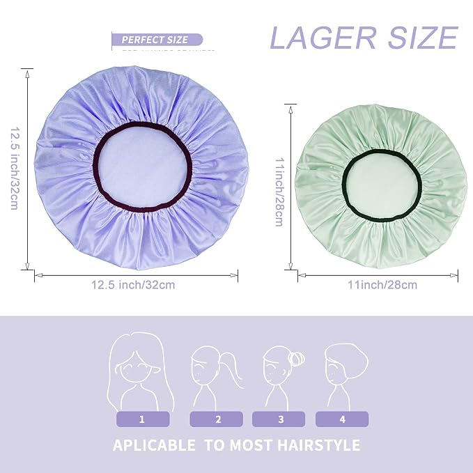 Aquior Shower Cap, Shower Caps for Women Long Hair, Silky Satin Hair Bonnet - Image 3