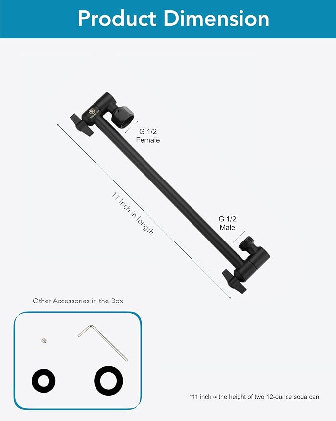 11 Inch Adjustable Shower Head Extension Arm - Image 5