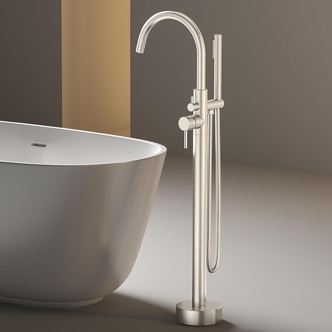 Freestanding Bathtub Faucet Waterfall Tub Filler Brushed Nickel Floor Mount - Image 8