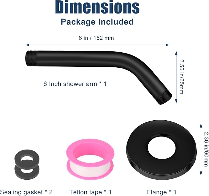 Shower Arm with Flange, 6 Inch Matte Black Shower Pipe, Wall Mount Replacement - Image 6