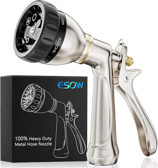 ESOW Garden Hose Nozzle 100% Heavy Duty Metal, Water Hose Sprayer by ESOW