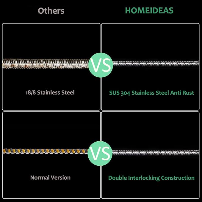 HOMEIDEAS 100 inches Shower Hose, 8.3 feet Long 304 Stainless Steel Handheld - Image 3