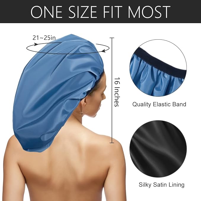 Auban Extra Large Shower Cap, Double-Layer Waterproof Reusable Satin Lining XL - Image 2