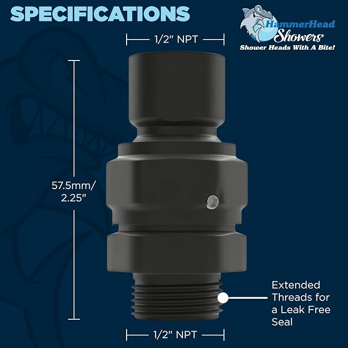 HammerHead Showers® Solid Metal Shower Head Swivel Ball Adapter, Matte Black | - Image 8