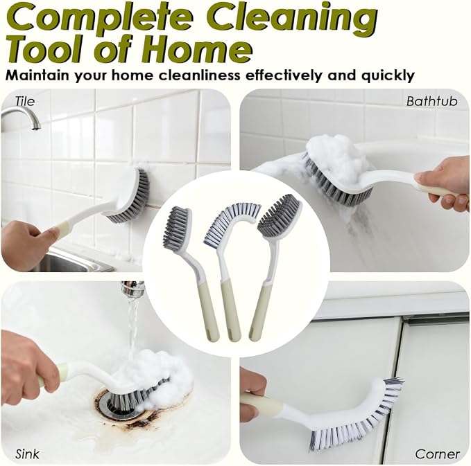 Heavy Duty Scrub Brush with Long Handle, Grout Cleaner Brush, Stiff Bristles - Image 7