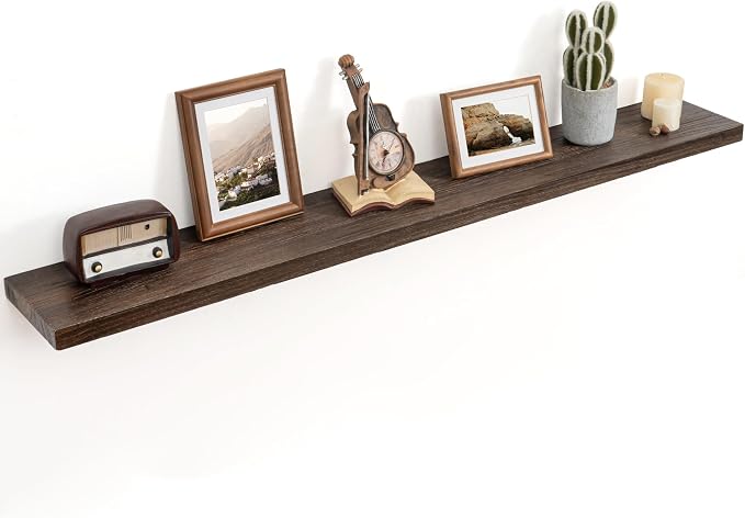 Floating Shelves for Wall Decor, 8 Inch Deep Rustic Solid Elm Wood Floating by FLYJOE