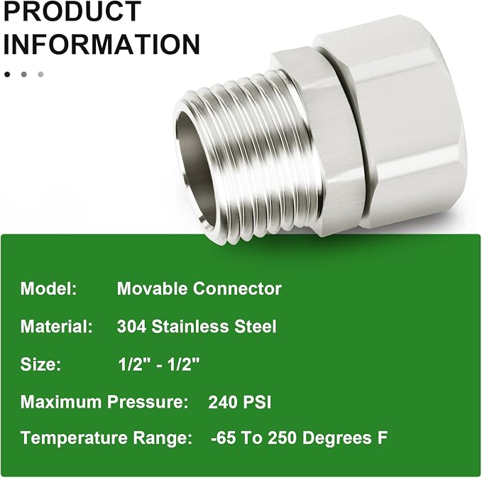 TAISHER 2PCS 304 Stainless Steel Flexible Movable Connector, 1/2" Male - Image 6