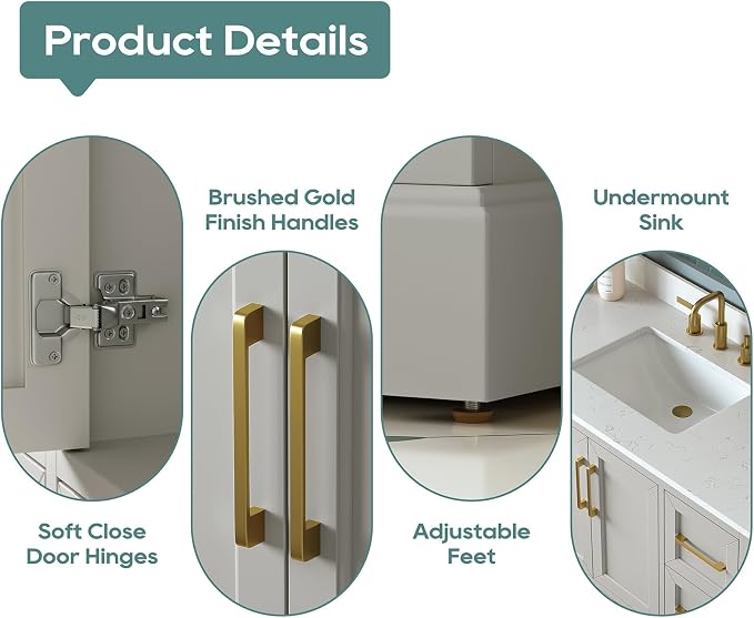 48 Inch Bathroom Vanity with Sink Combo, Solid Wood Frame with Mable Top - Image 9