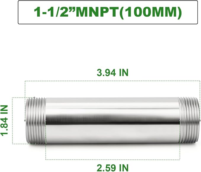 TAISHER 2PCS Stainless Steel Pipe Fittings, 1-1/2" NPT Male x 1-1/2" NPT Male - Image 2