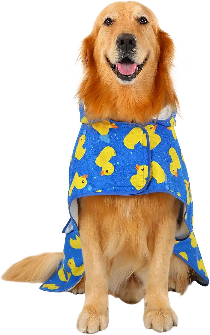 HDE Dog Bathrobe Super Absorbent Quick Drying Puppy Towel Wrap Coat Adjustable - Image 4