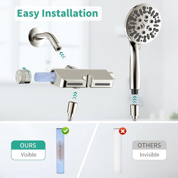 Filtered Shower Head with Handheld Combo, Hard Water Filter Shower Head with 9 - Image 6
