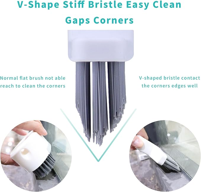 V Shape Grout Cleaner Brush Scraper, Stiff Bristle Grout Cleaning Brushes - Image 2