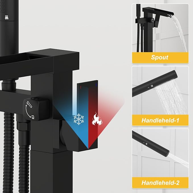 BESy Tub Filler Freestanding Bathtub Faucet Free Standing Tub Faucet Matte - Image 6