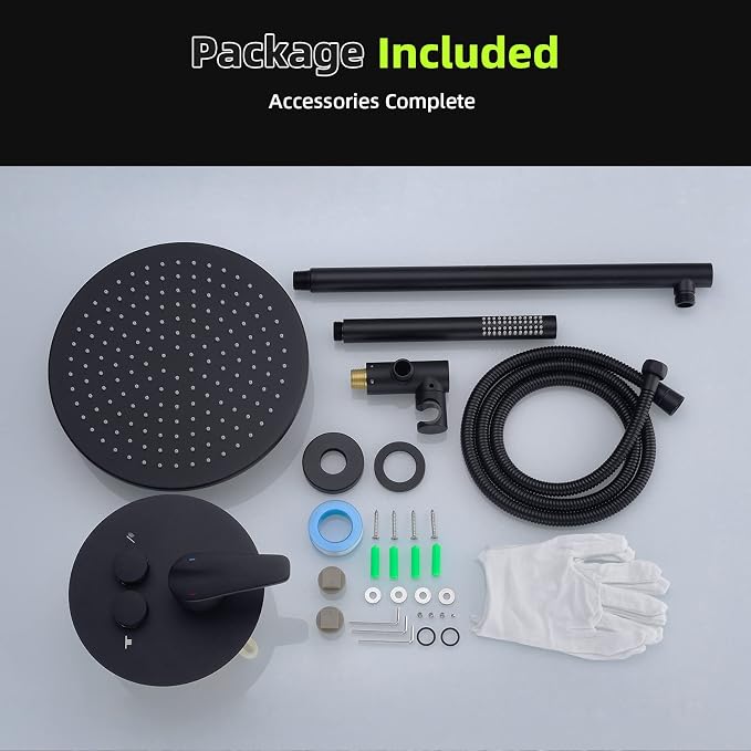TRUSTMI 10 Inch Matte Black Shower System Push Button Diverter Wall Mounted - Image 7
