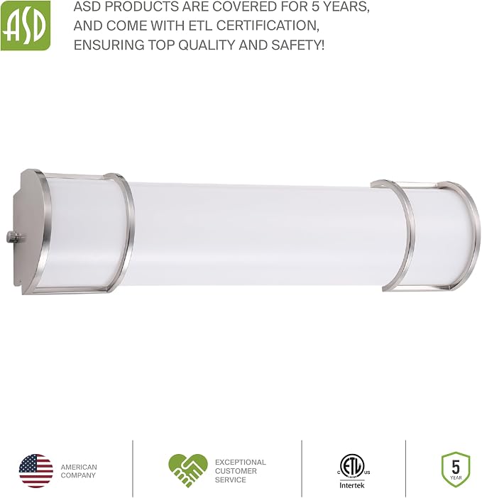ASD LED 18" Vanity Flush Mount Light Fixture, Linear Bathroom Lighting Bar | - Image 8