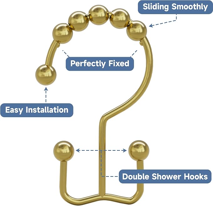 Titanker Gold Shower Curtain Hooks Rings, Rust-Resistant Metal Double Glide - Image 4