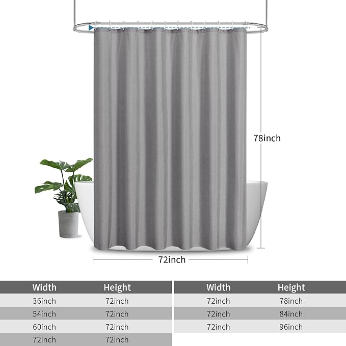 2-in-1 Waterproof Long Fabric Shower Curtain or Liner, Linen Textured, 78 Inch - Image 3